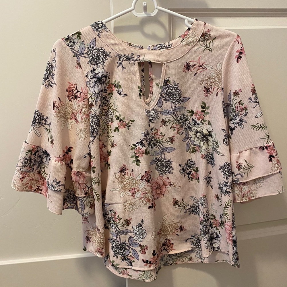 Pink Peep Hole Floral Blouse
